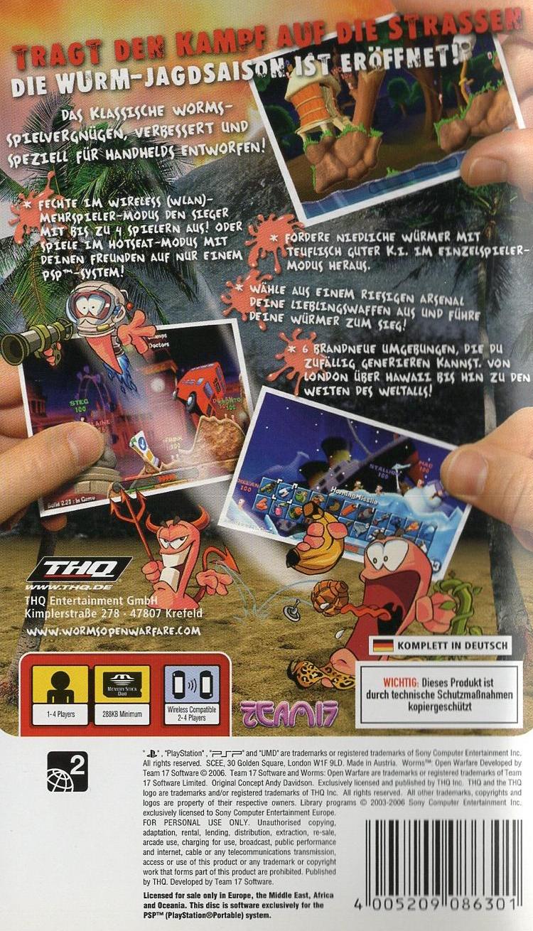 Worms: Open Warfare - PlayStation Portable Rückseite