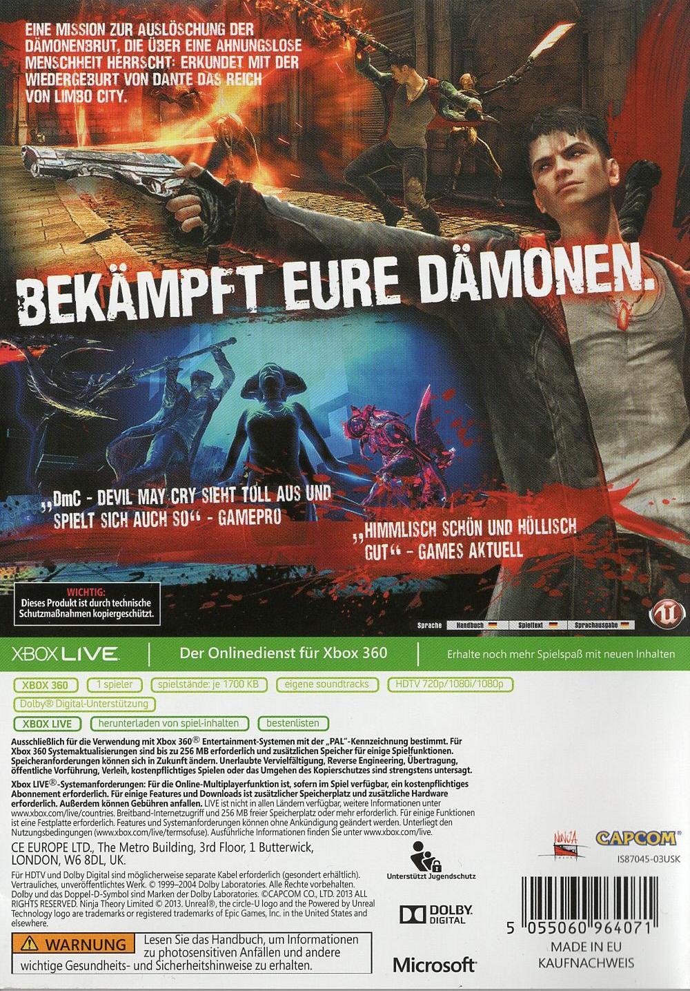 DmC Devil May Cry - Xbox 360 Rückseite
