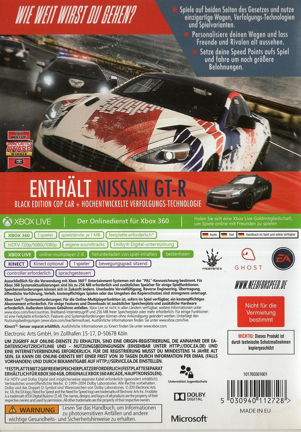Need for Speed: Rivals - Xbox 360 Rückseite