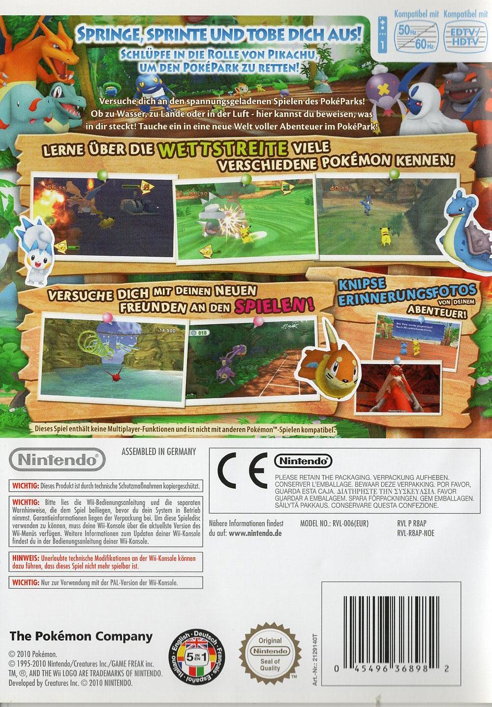 PokéPark Wii: Pikachus großes Abenteuer - Nintendo Wii Rückseite