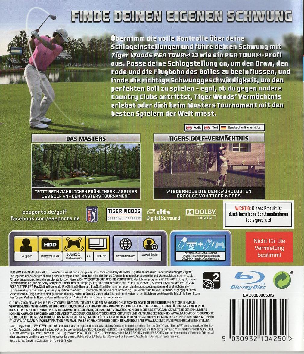Tiger Woods PGA Tour 13 - PlayStation 3 Rückseite