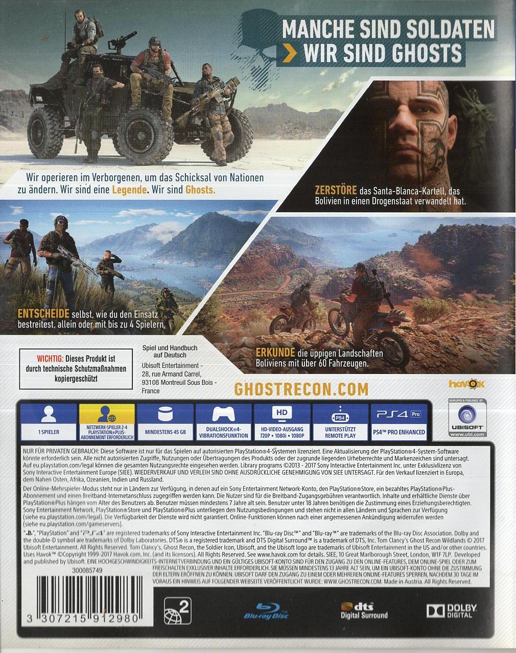 Tom Clancy's Ghost Recon Wildlands - PlayStation 4 Rückseite