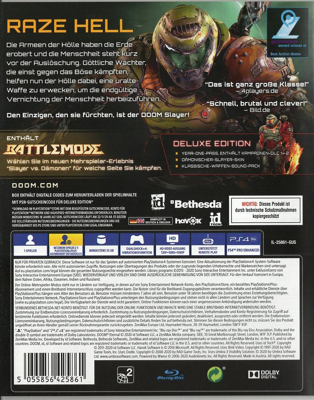 Doom Eternal Deluxe Edition - PlayStation 4 Rückseite