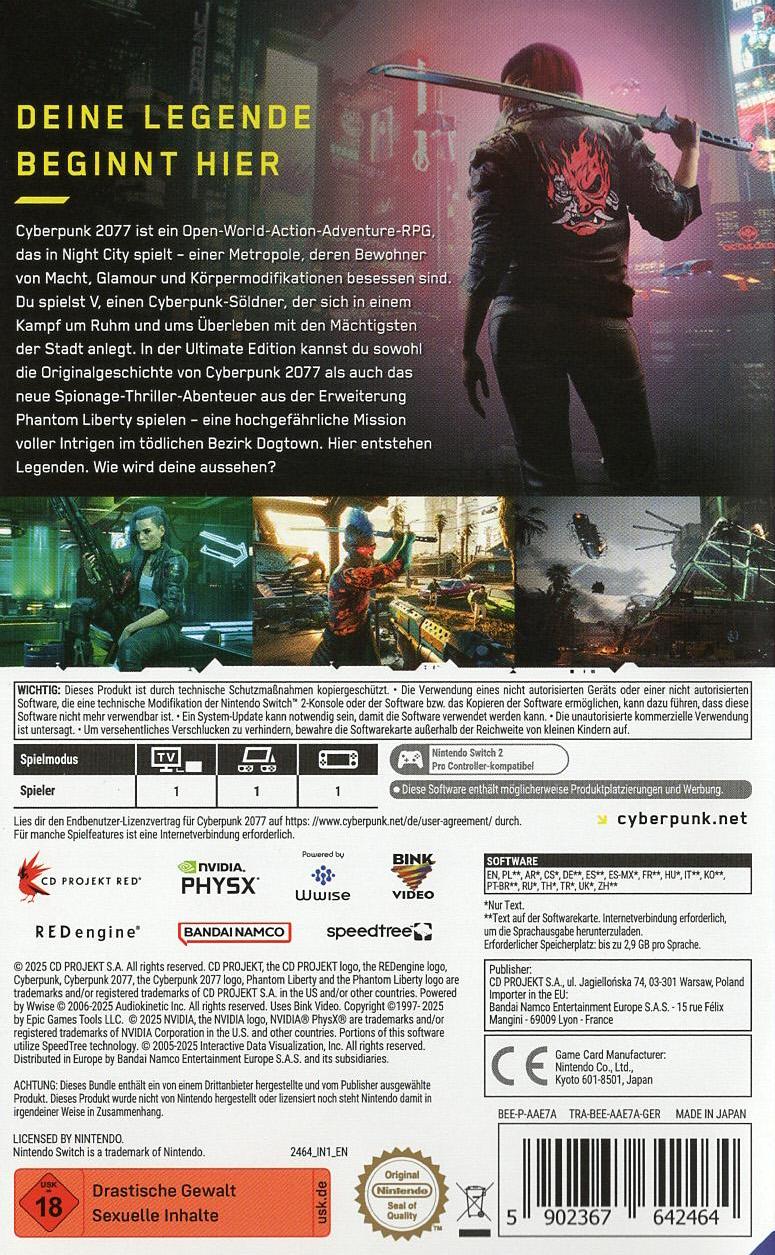Cyberpunk 2077: Ultimate Edition - Nintendo Switch Rückseite
