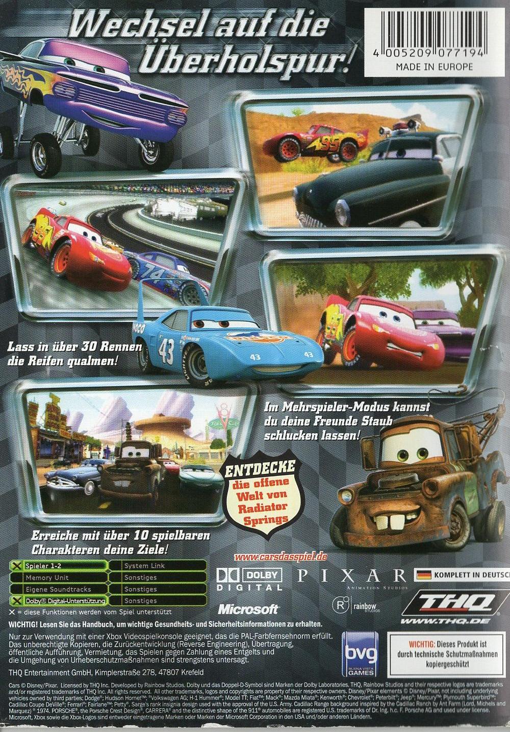 Cars - Xbox Rückseite