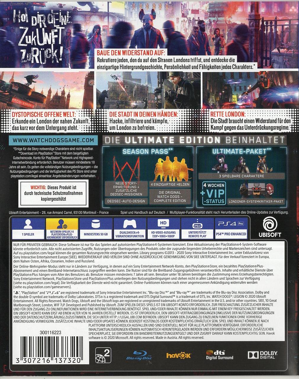 Watch Dogs Legion - PlayStation 4 Rückseite