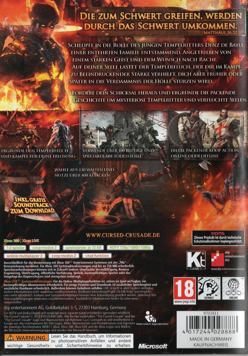 The Cursed Crusade - Xbox 360 Rückseite