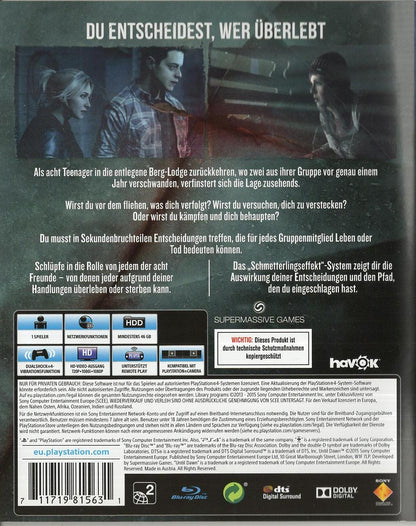 Until Dawn - PlayStation 4 Rückseite