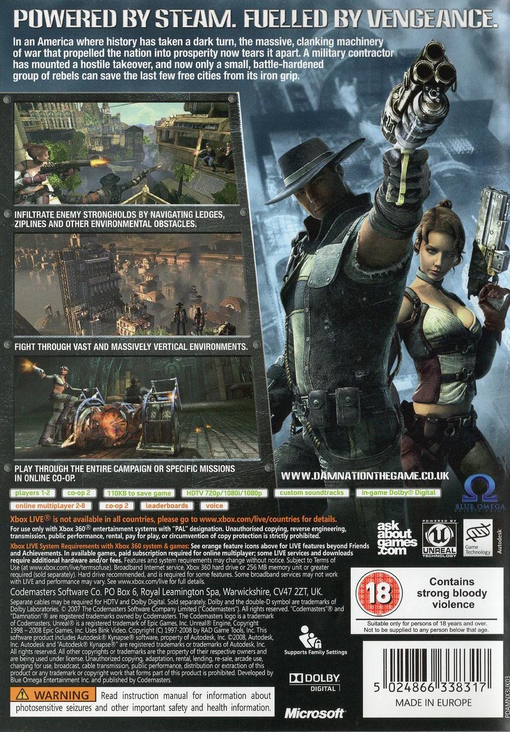 Damnation - Xbox 360 Rückseite