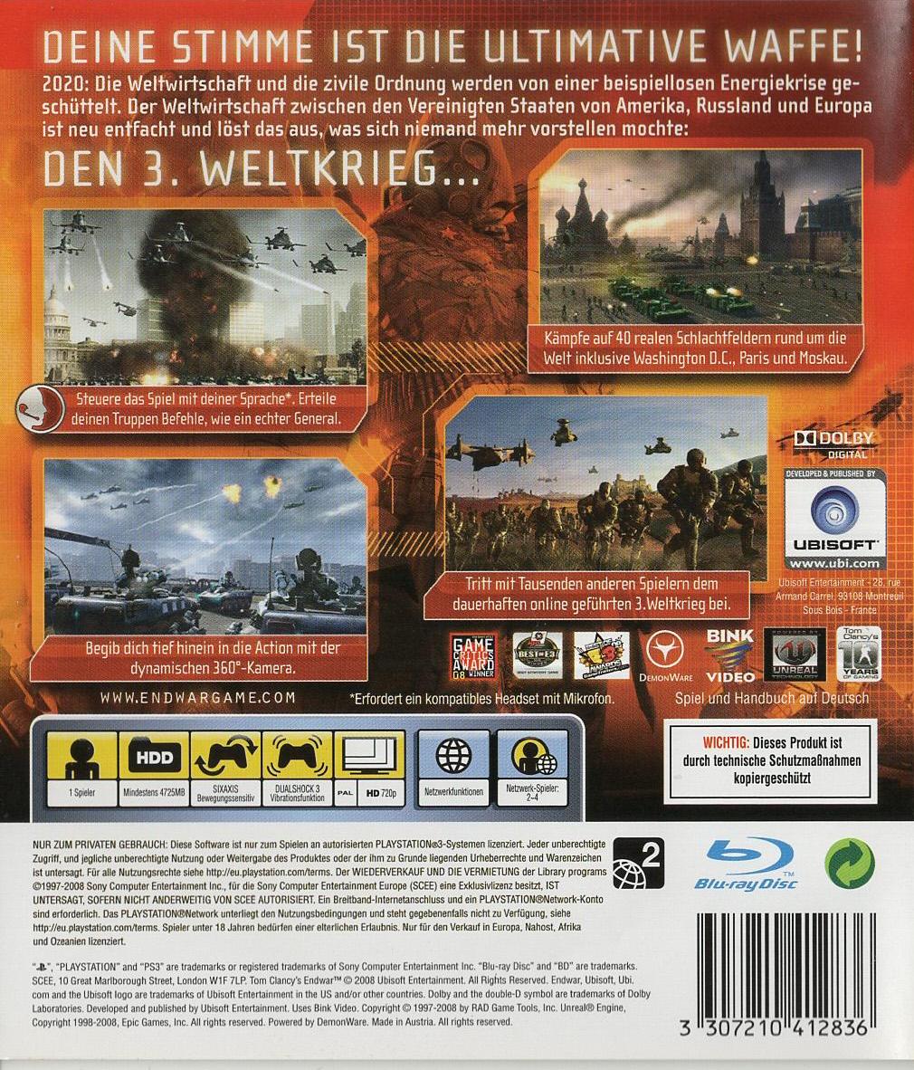 Tom Clancy's EndWar - PlayStation 3 Rückseite