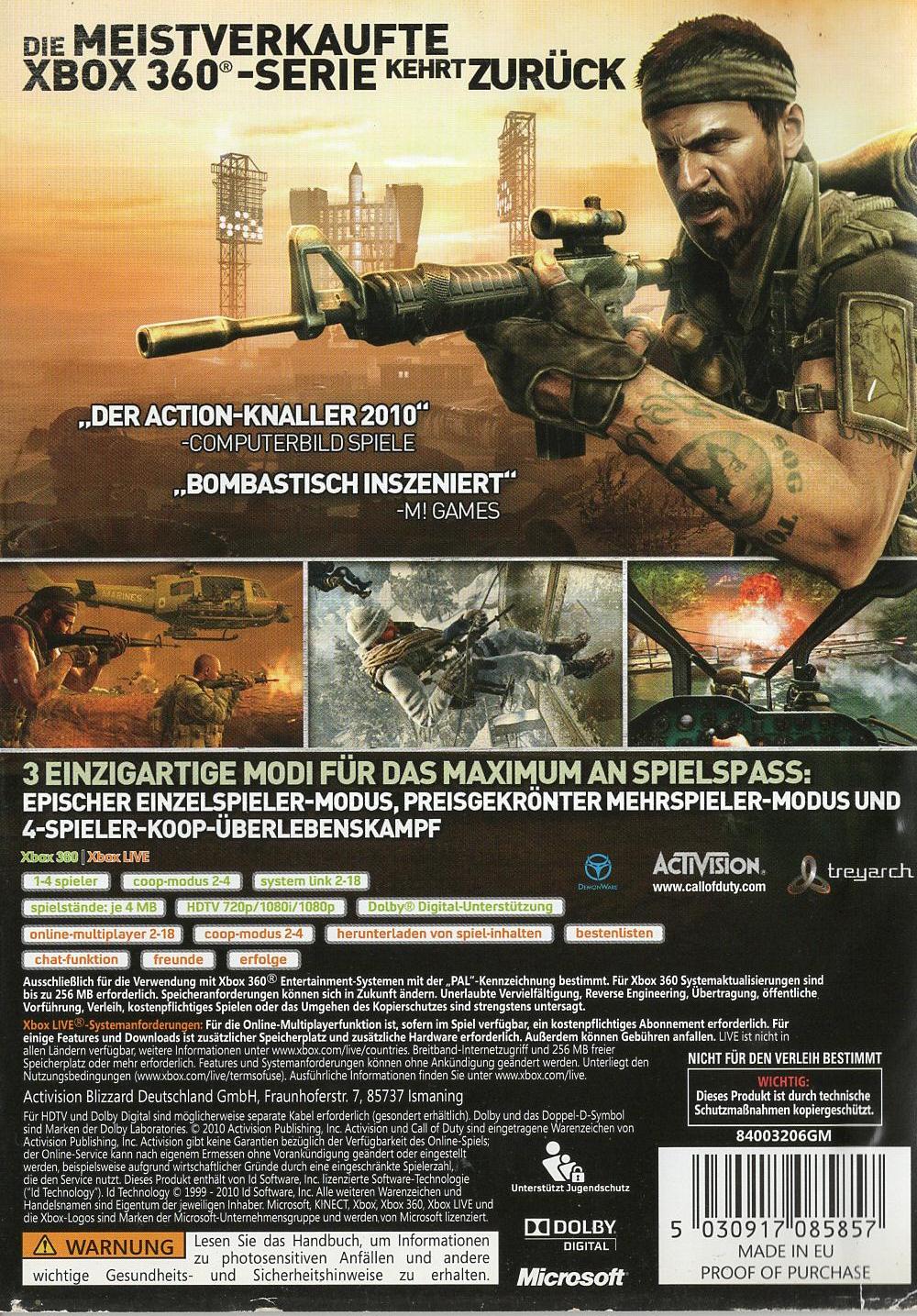 Call of Duty: Black Ops - Xbox 360 Rückseite
