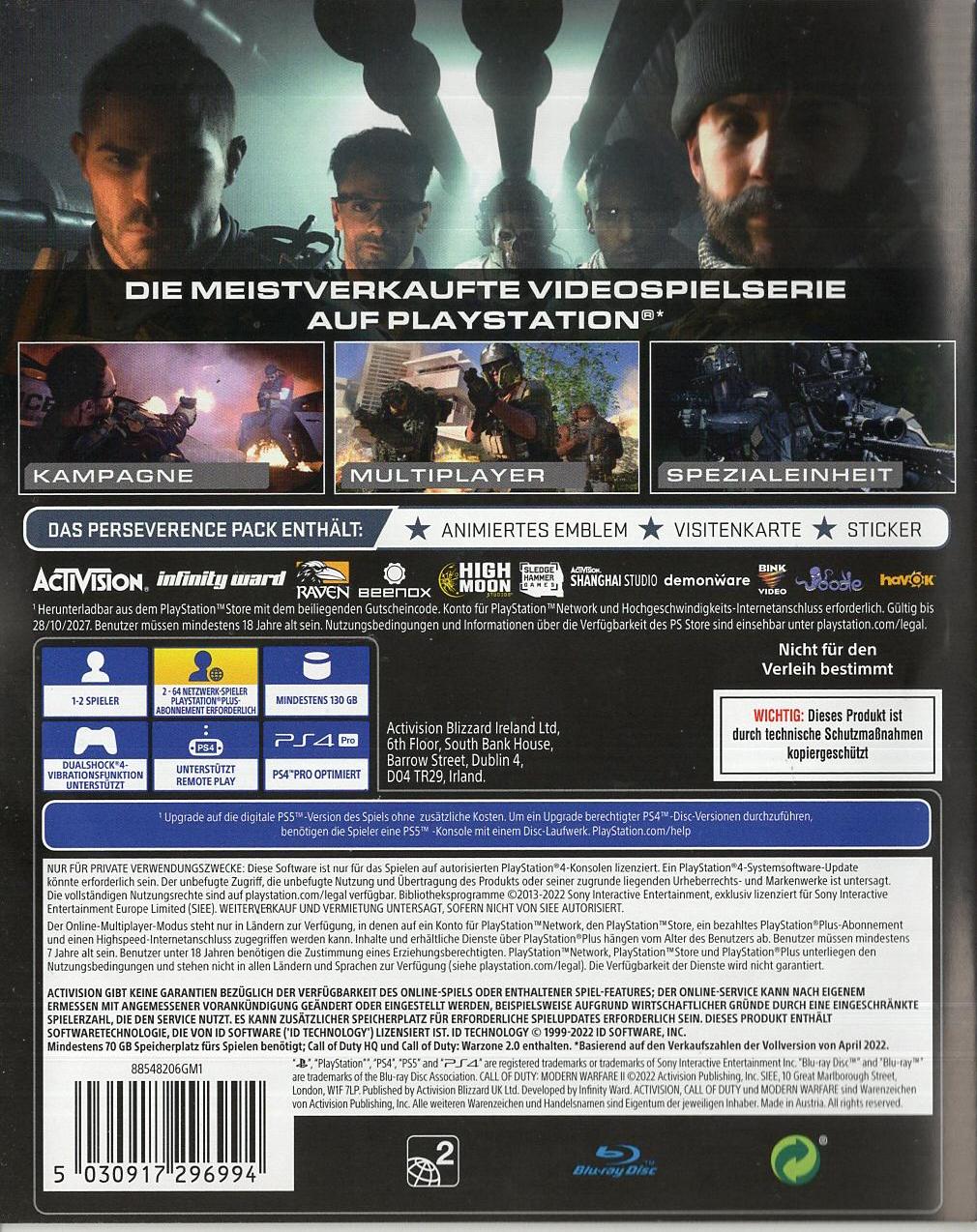 Call of Duty: Modern Warfare II - PlayStation 4 Rückseite
