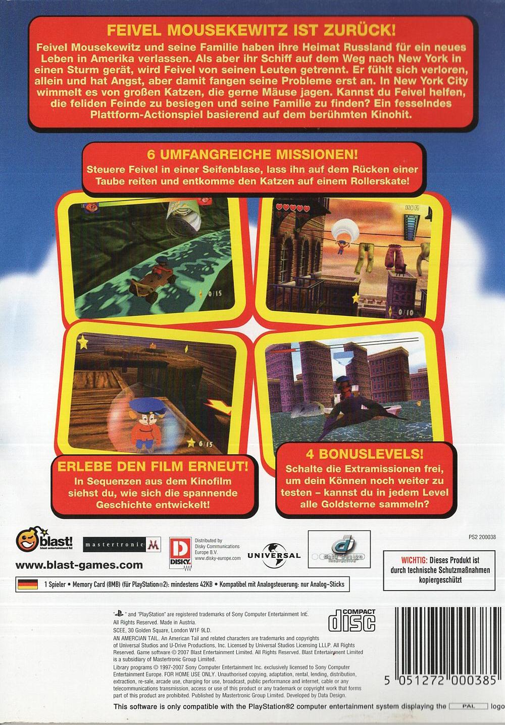 Feivel der Mauswanderer - PlayStation 2 Rückseite