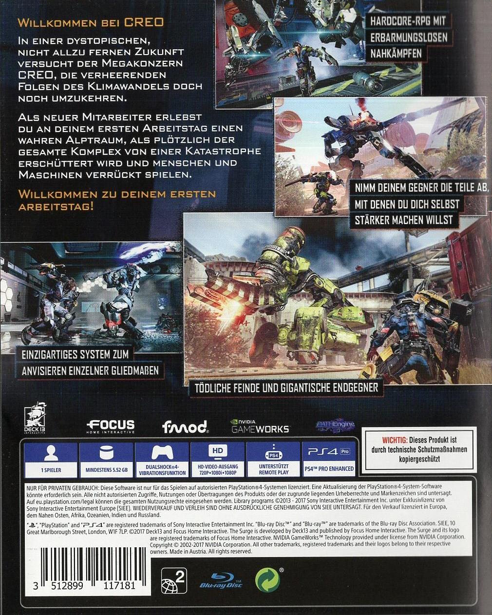 The Surge - PlayStation 4 Rückseite