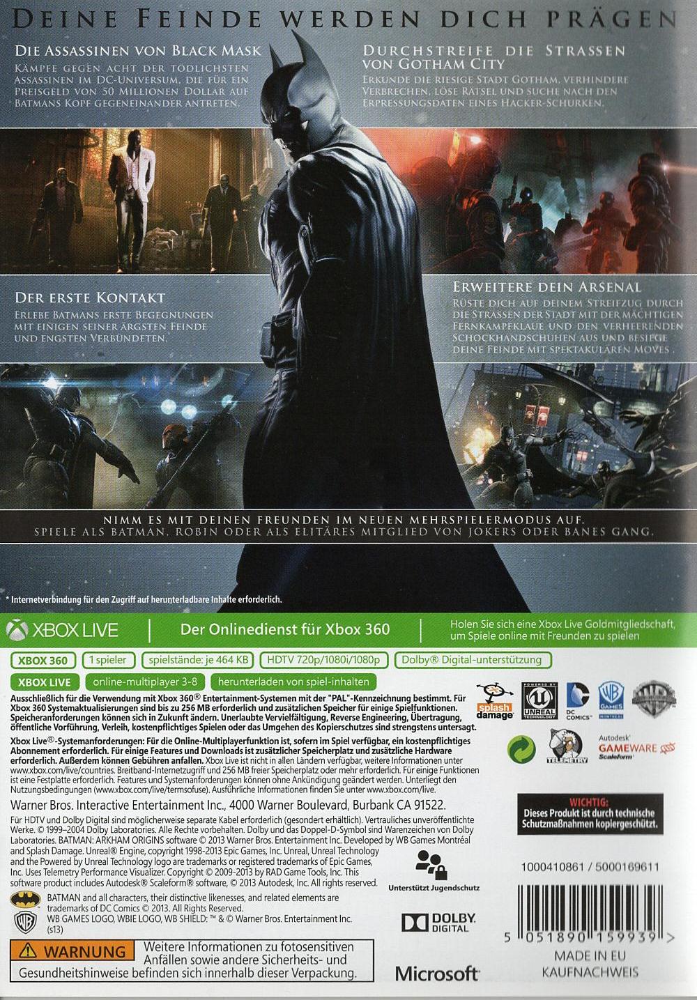 Batman: Arkham Origins - Xbox 360 Rückseite
