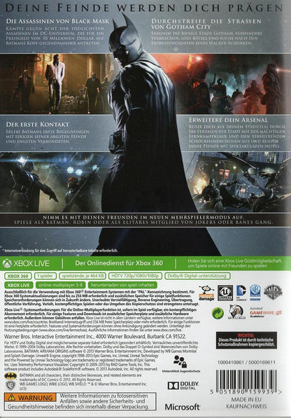 Batman: Arkham Origins - Xbox 360 Rückseite