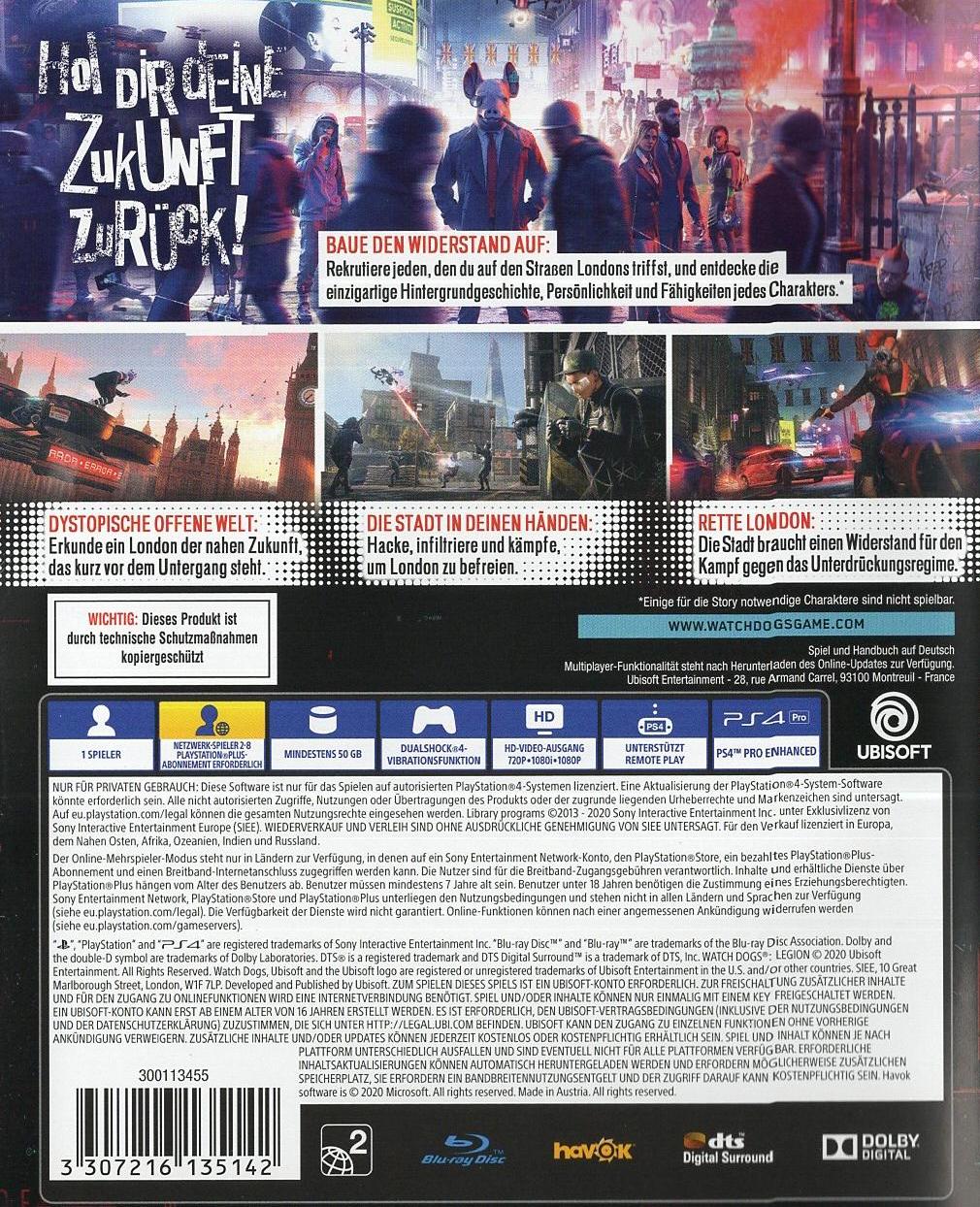 Watch Dogs Legion - PlayStation 4 Rückseite