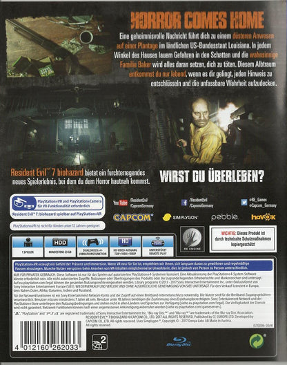 Resident Evil 7: Biohazard - PlayStation 4 Rückseite