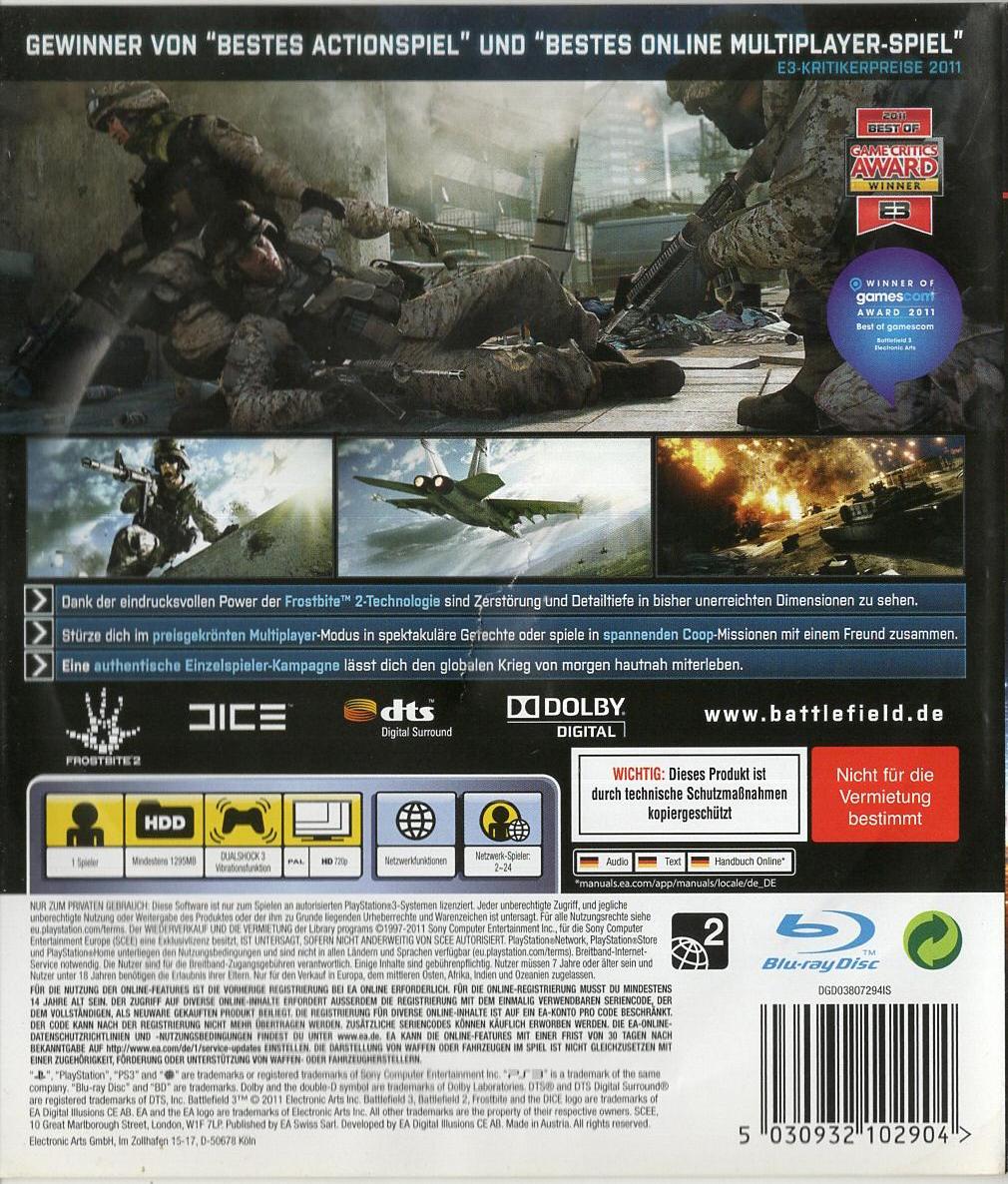 Battlefield 3 - PlayStation 3 Rückseite