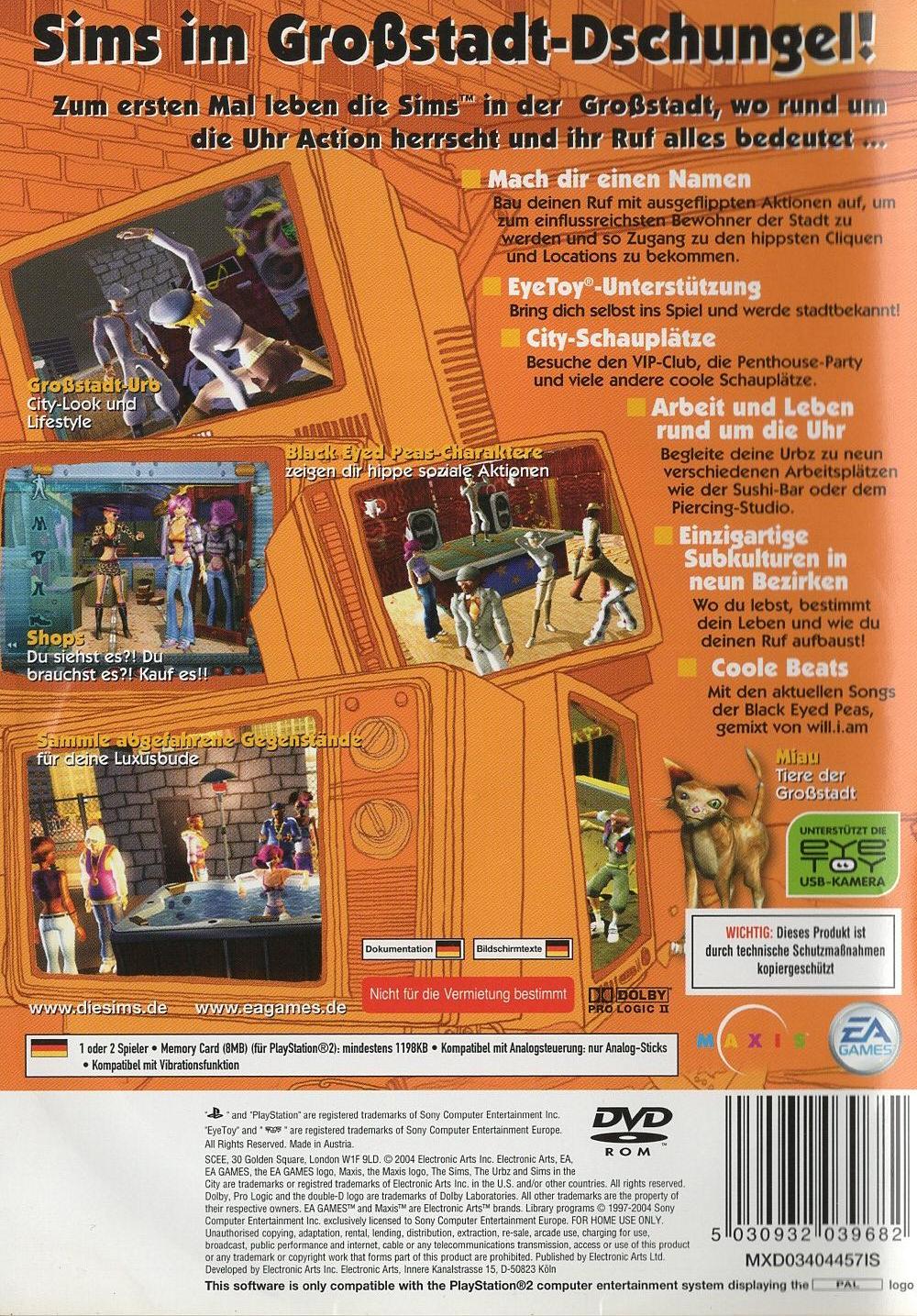 Die Urbz: Sims in the City - PlayStation 2 Rückseite
