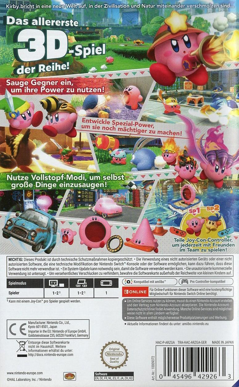 Kirby und das vergessene Land - Nintendo Switch Rückseite