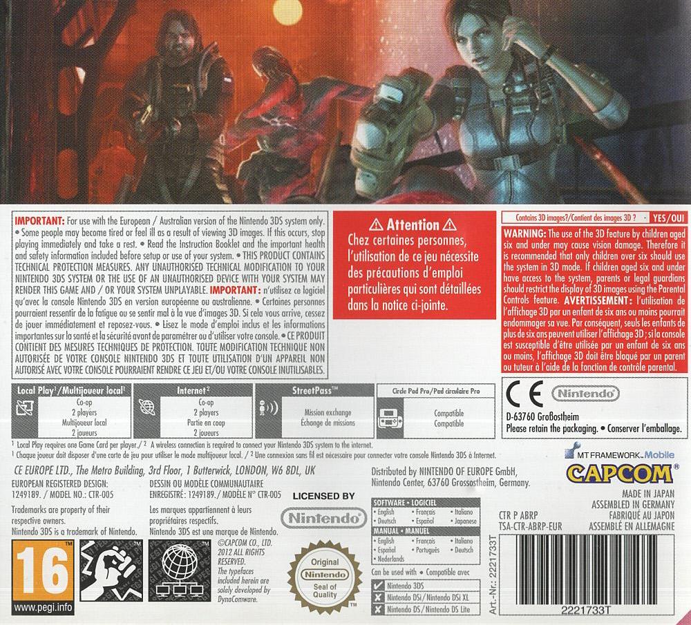 Resident Evil Revelations - Nintendo 3DS Rückseite