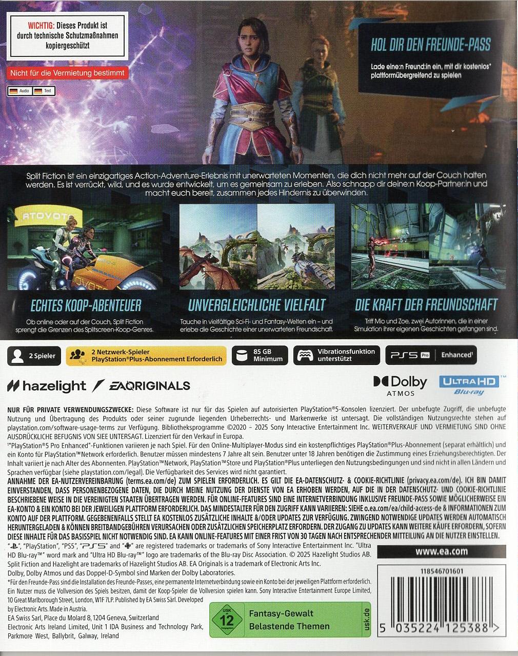 Split Fiction - PlayStation 5 Rückseite