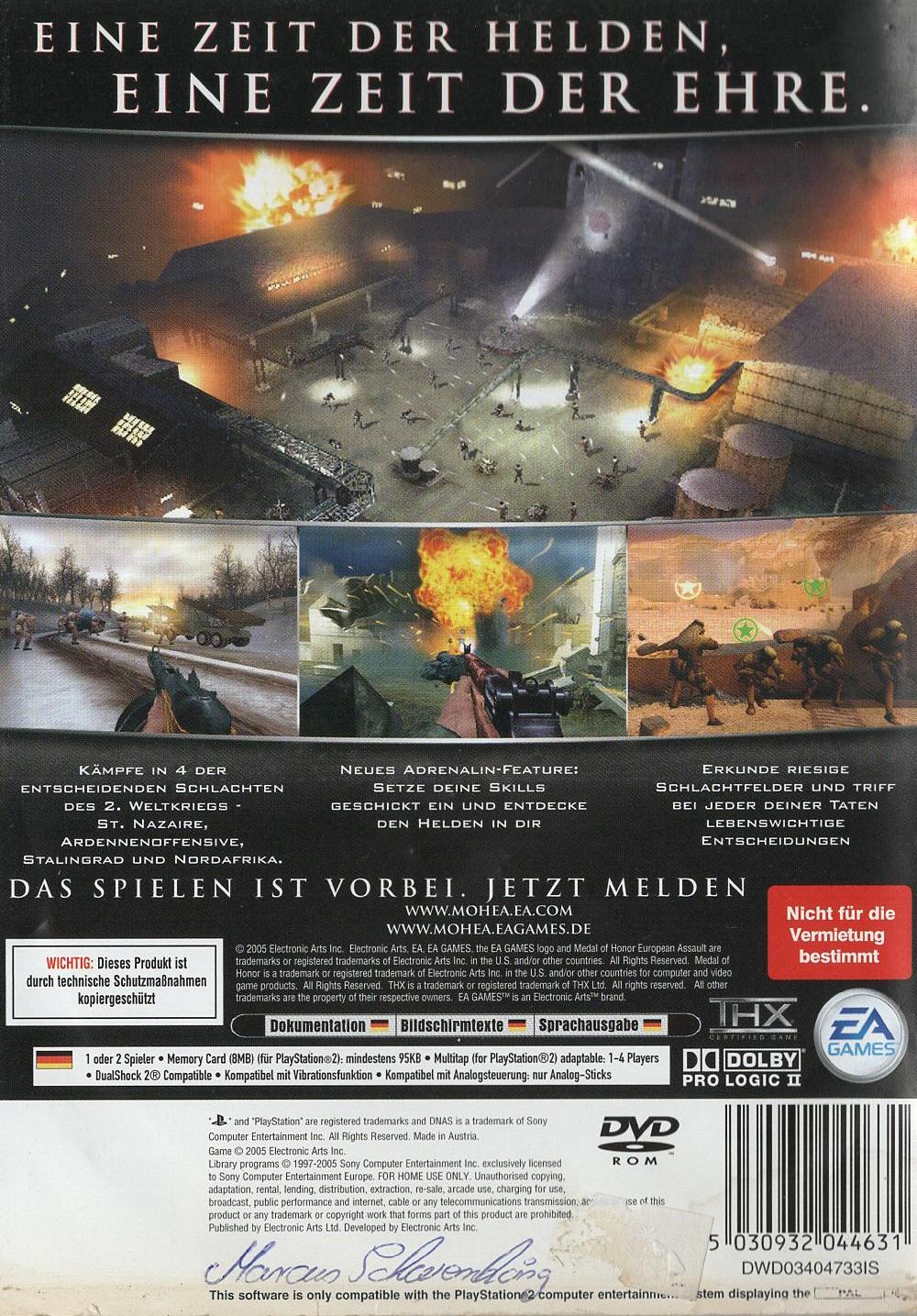 Medal of Honor: European Assault - PlayStation 2 Rückseite