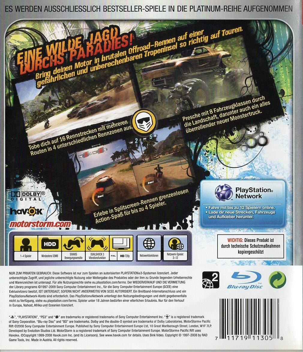 MotorStorm: Pacific Rift - PlayStation 3 Rückseite