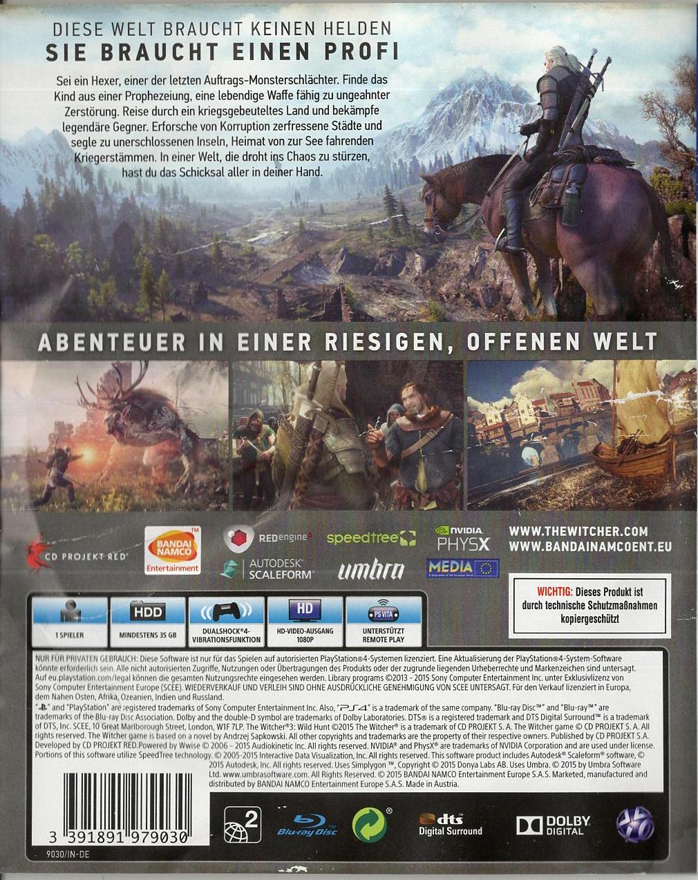 The Witcher 3: Wild Hunt - PlayStation 4 Rückseite