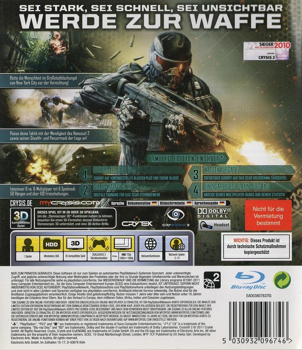 Crysis 2 - PlayStation 3 Rückseite