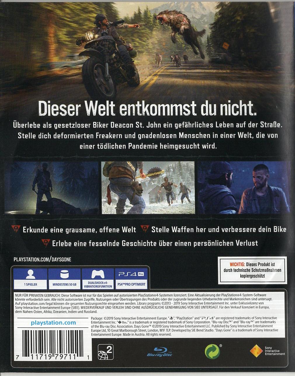 Days Gone - PlayStation 4 Rückseite