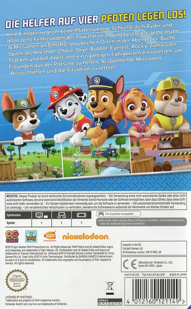 Nickelodeon Paw Patrol: Im Einsatz - Nintendo Switch Rückseite