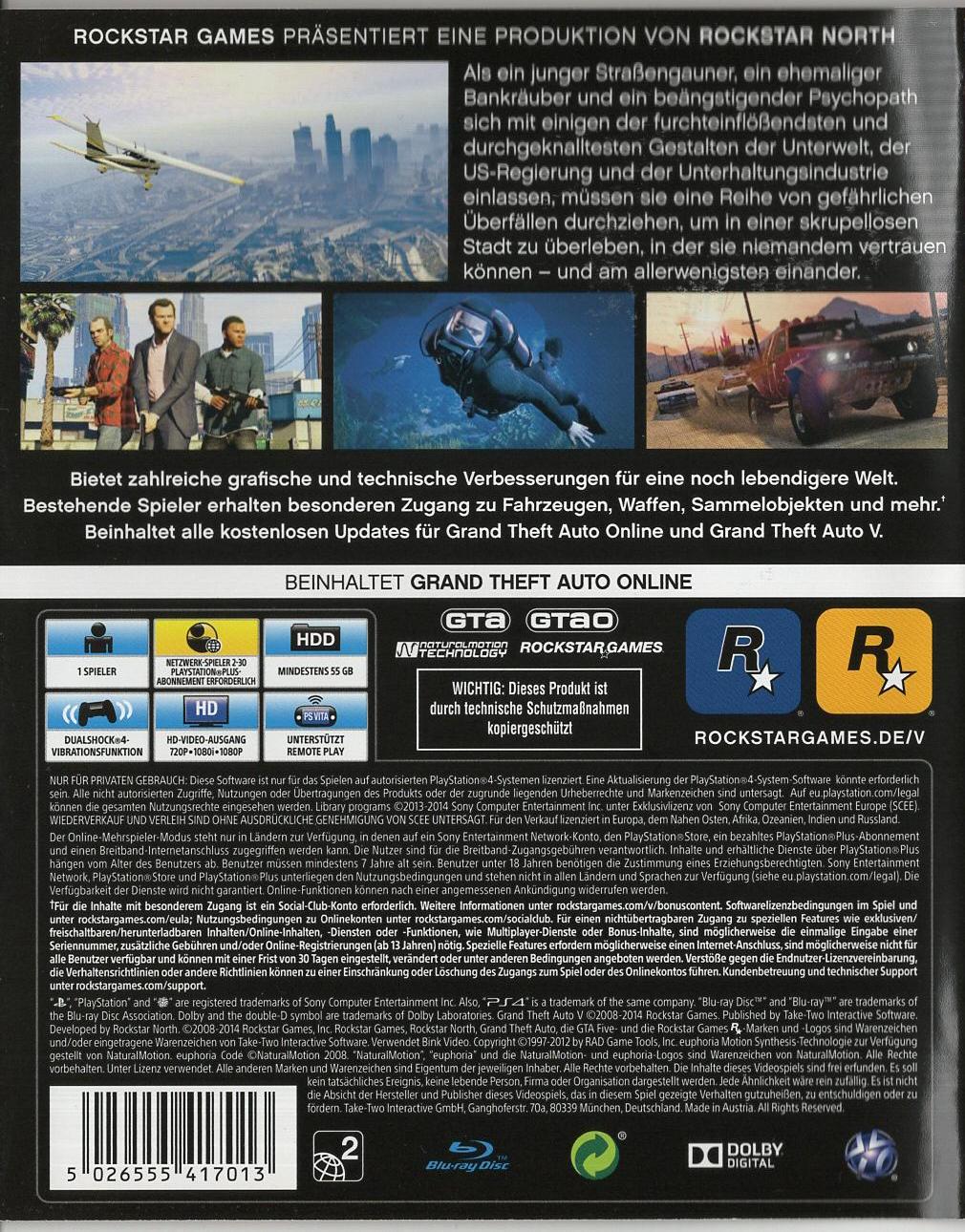 Grand Theft Auto V - PlayStation 4 Rückseite