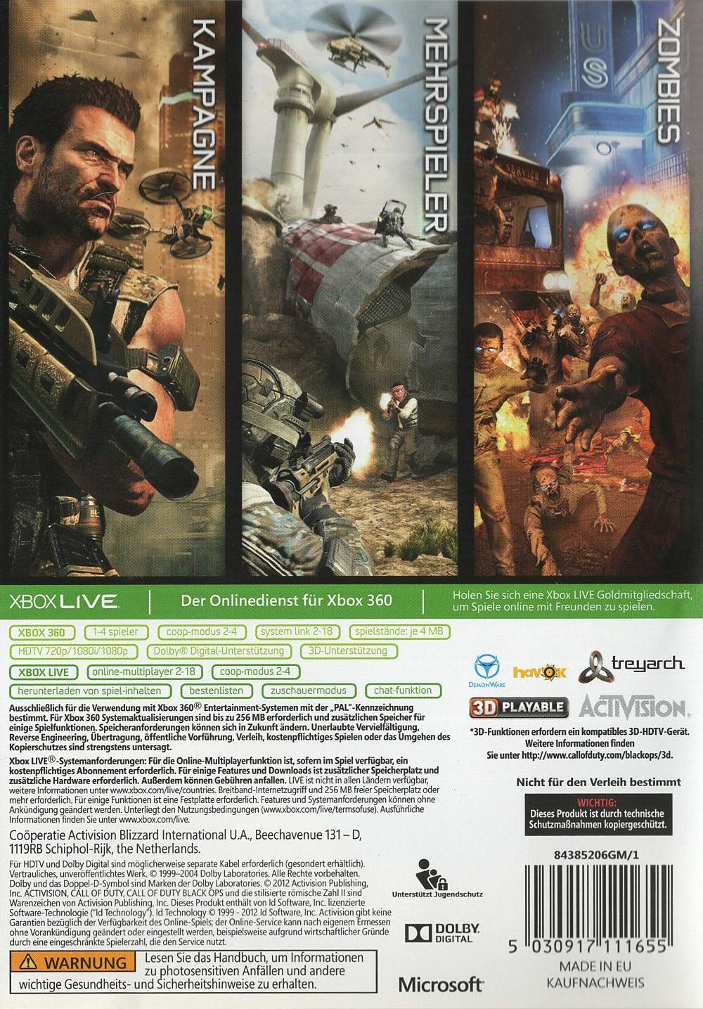 Call of Duty: Black Ops II - Xbox 360 Rückseite