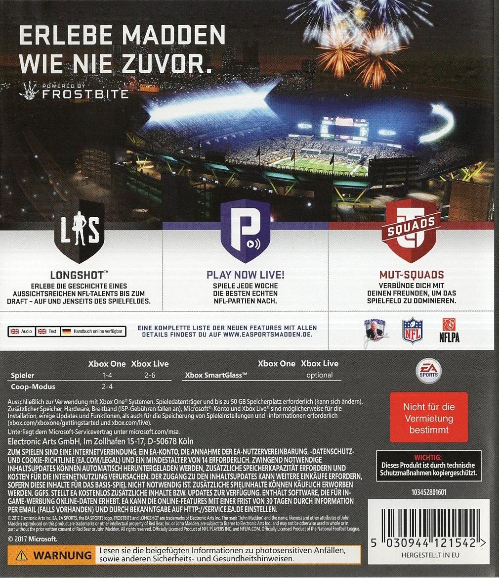Madden NFL 18 - Xbox One Rückseite