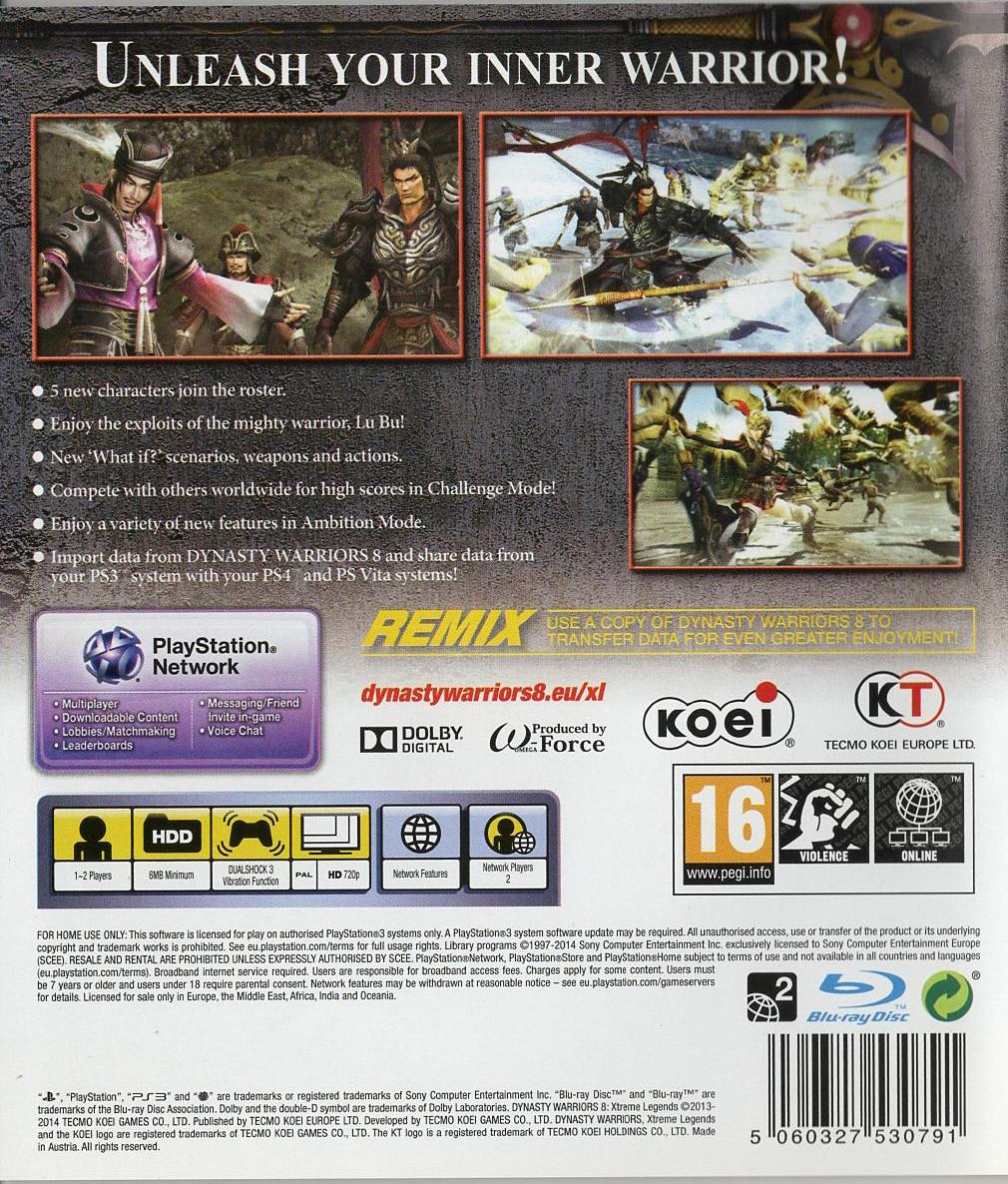 Dynasty Warriors 8: Xtreme Legends - PlayStation 3 Rückseite