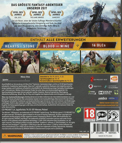 The Witcher 3: Wild Hunt - Game of the Year Edition - Xbox One Rückseite