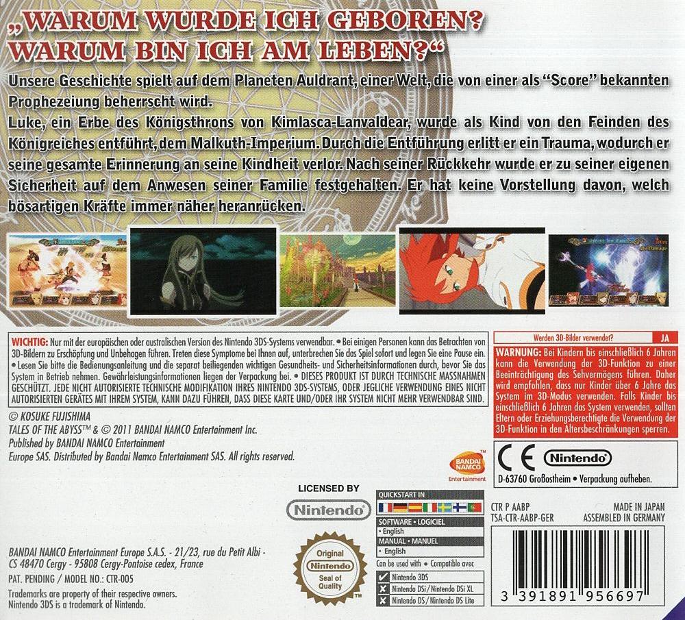 Tales of the Abyss - Nintendo 3DS Rückseite