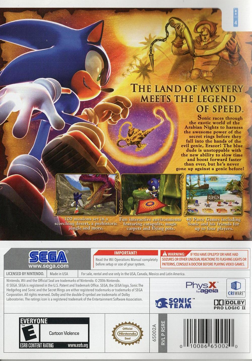 Sonic and the Secret Rings - Nintendo Wii Rückseite