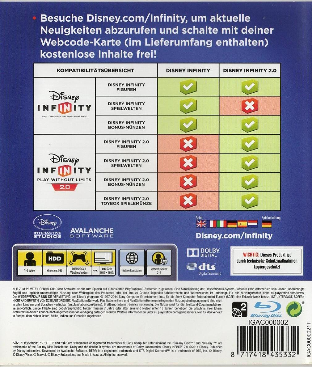 Disney Infinity 2.0 - PlayStation 3 Rückseite
