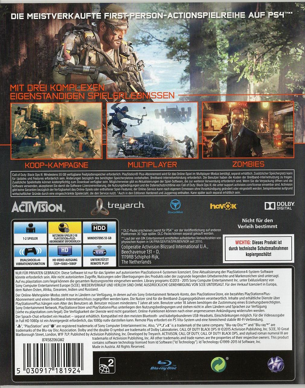 Call of Duty: Black Ops III - PlayStation 4 Rückseite