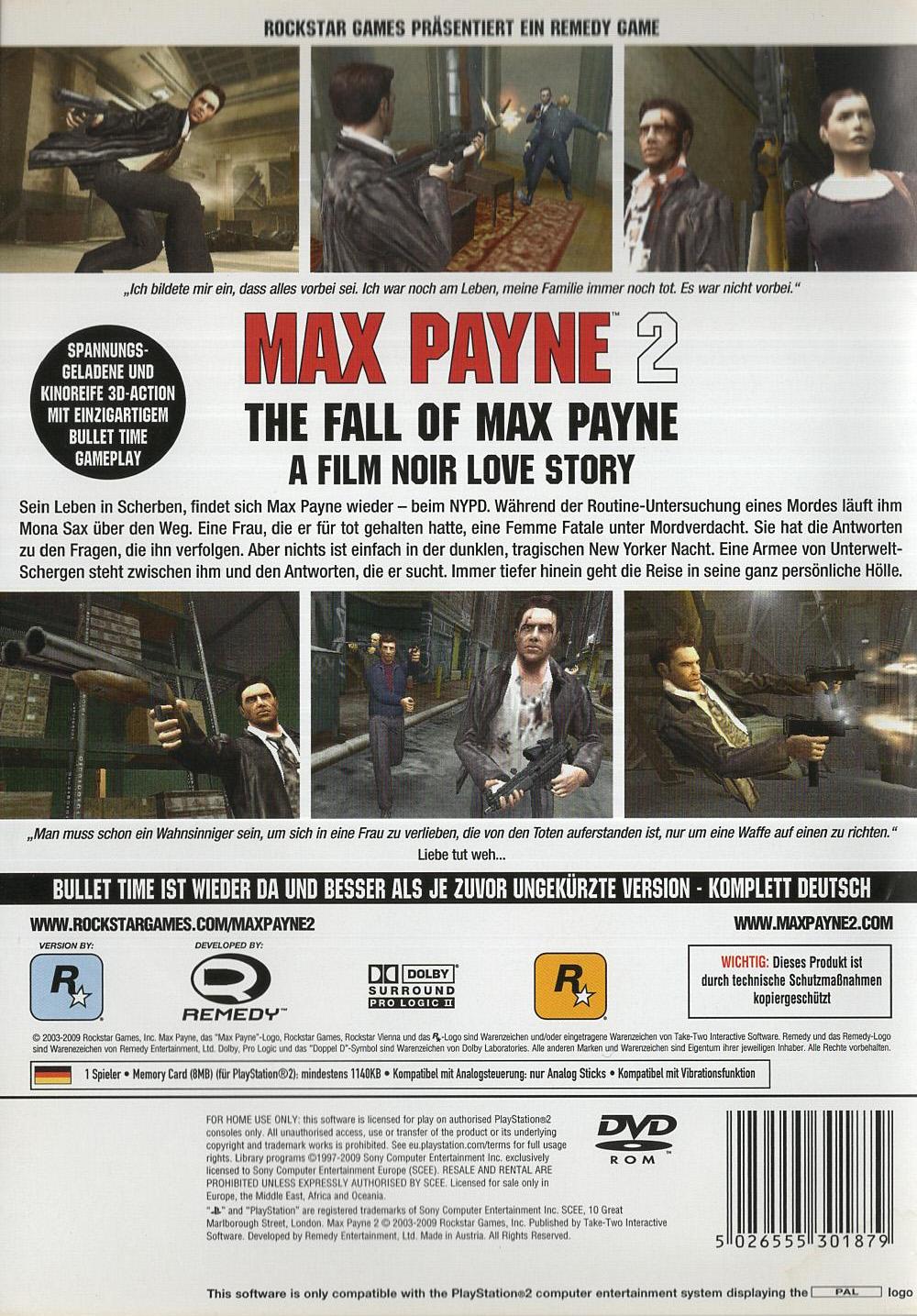 Max Payne 2: The Fall of Max Payne - PlayStation 2 Rückseite