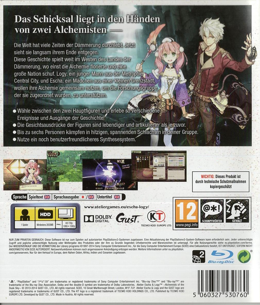 Atelier Escha & Logy: Alchemists of the Dusk Sky - PlayStation 3 Rückseite