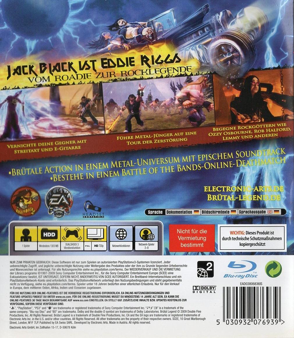 Brütal Legend - PlayStation 3 Rückseite