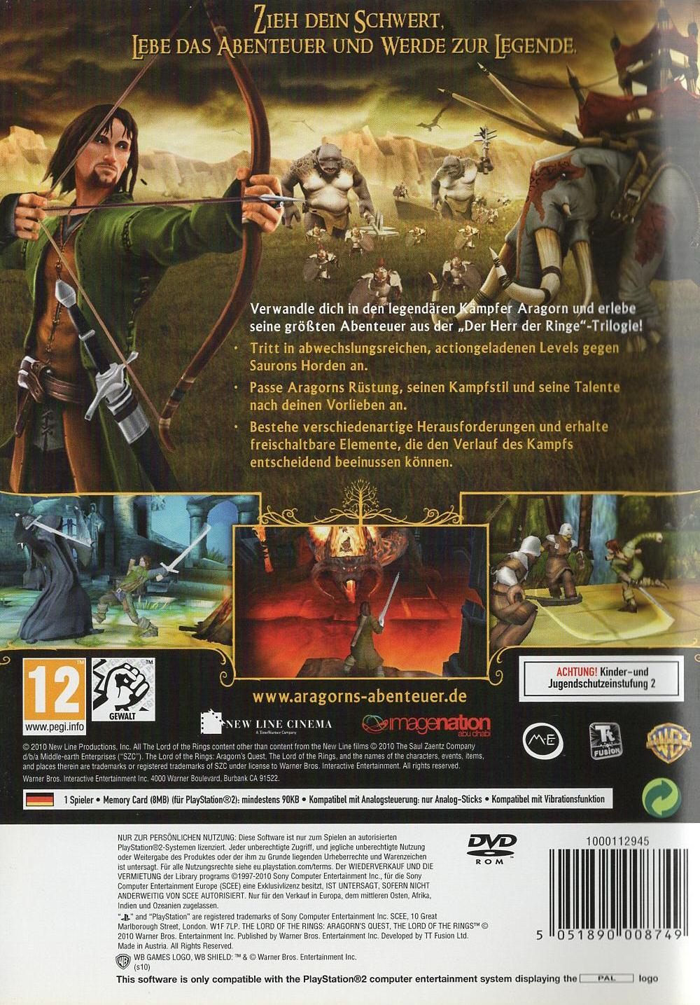 Der Herr der Ringe: Die Abenteuer von Aragorn - PlayStation 2 Rückseite