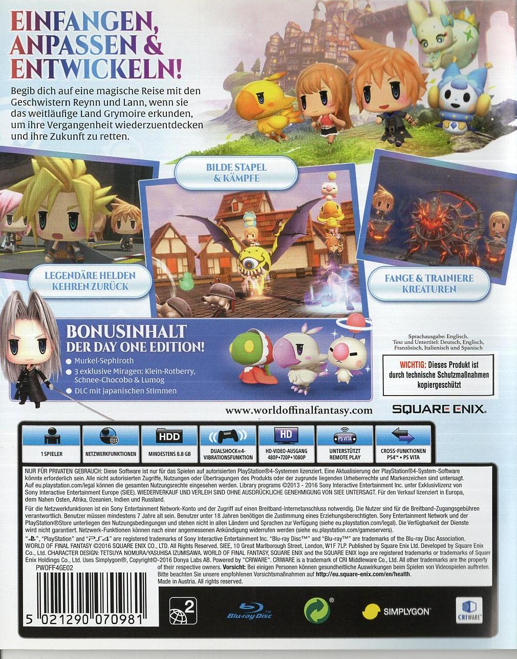World of Final Fantasy - PlayStation 4 Rückseite