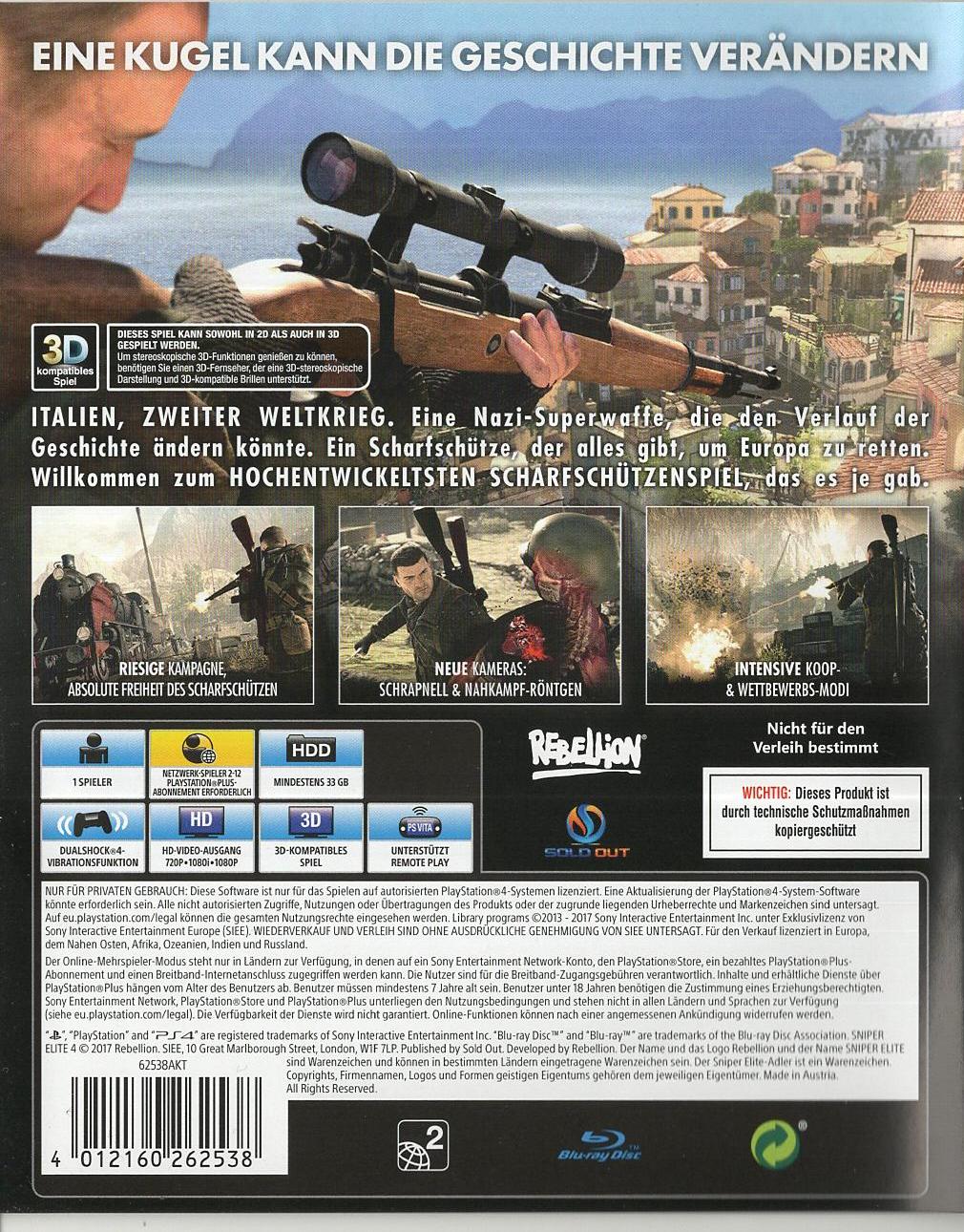 Sniper Elite 4 - PlayStation 4 Rückseite