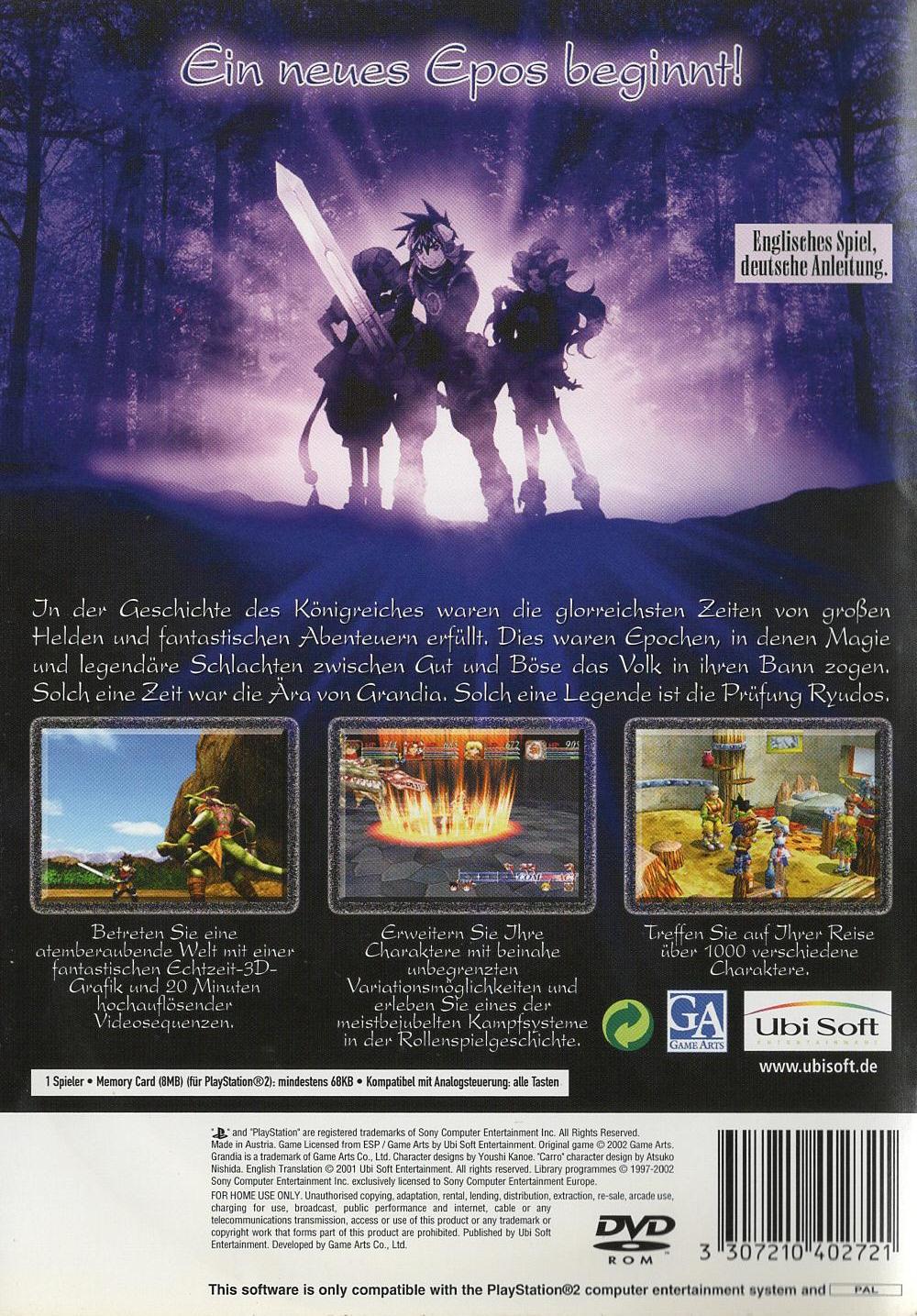 Grandia II - PlayStation 2 Rückseite