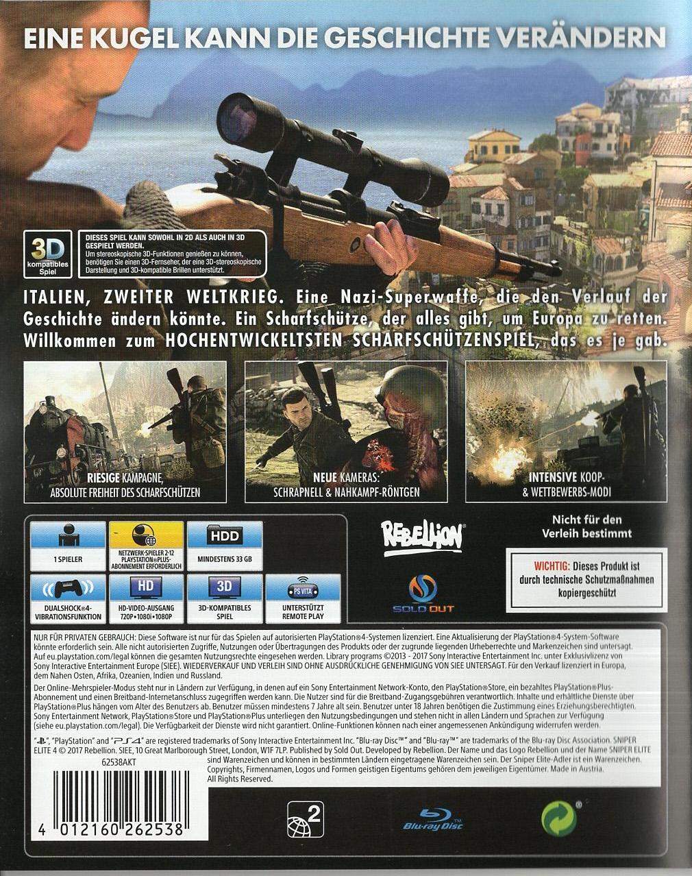 Sniper Elite 4 - PlayStation 4 Rückseite